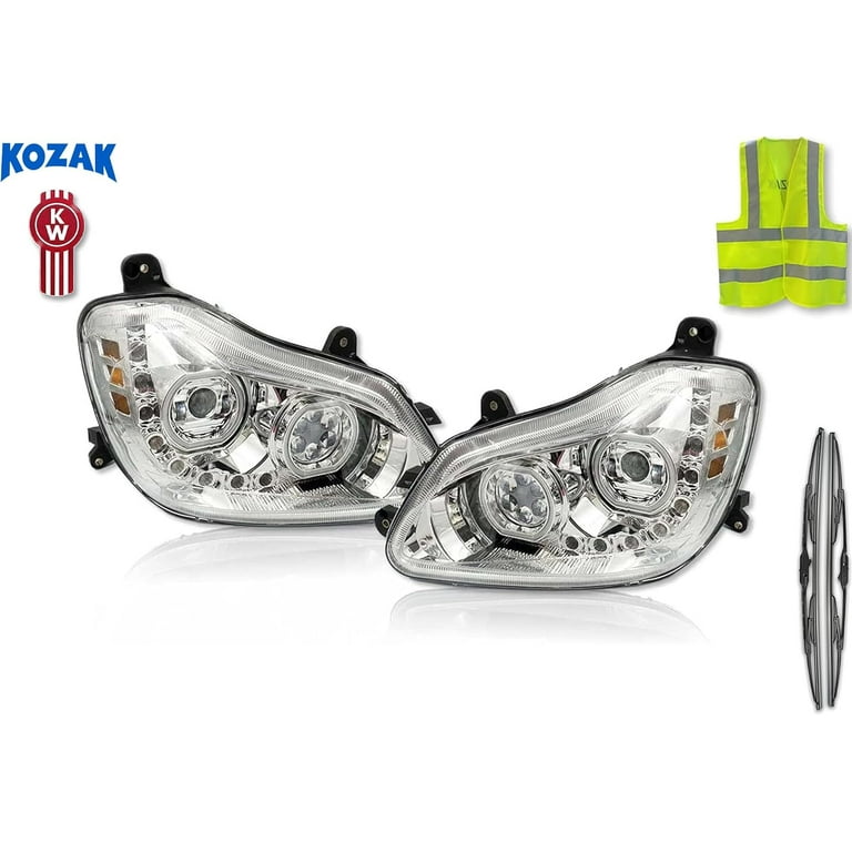 Aftermarket Performance Chrome Housing Full LED Headlight Assembly  Left+Right Pair for Kenworth T680 PLUS 2x22