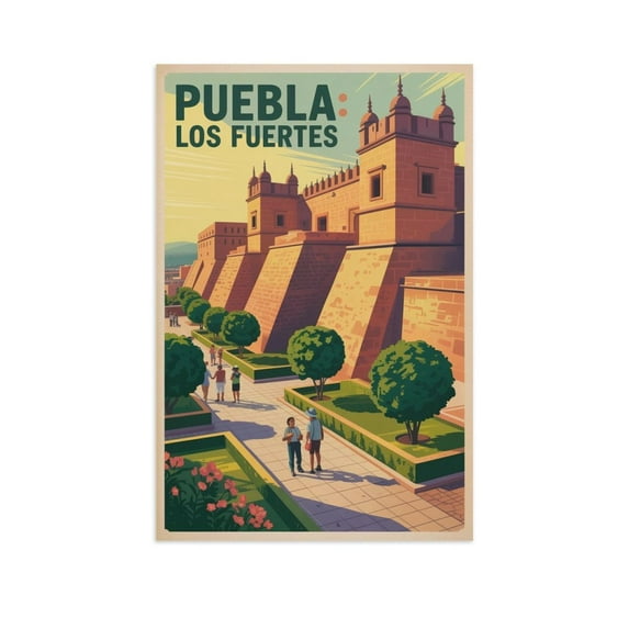 Afternoon Fort Wall Art Los Fuertes Puebla Mexico Vintage Travel Poster Historic Architecture Gardens Print Poster