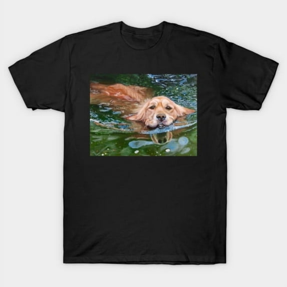 Afternoon Swim Golden Retriever Dog Artwork Graphic Unisex T-Shirt for Casual Everyday Outfit up to 5XL