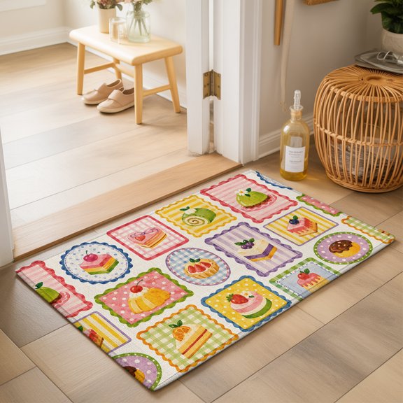 Afternoon Tea 2'x3' Small Rugs for Entryway Front Door Kitchen Sink Area, Sweet Matcha Cake Cupcake Kawaii Tart Retro Soft Sturdy Mats Washable Non Slip Rectangle Area Rug