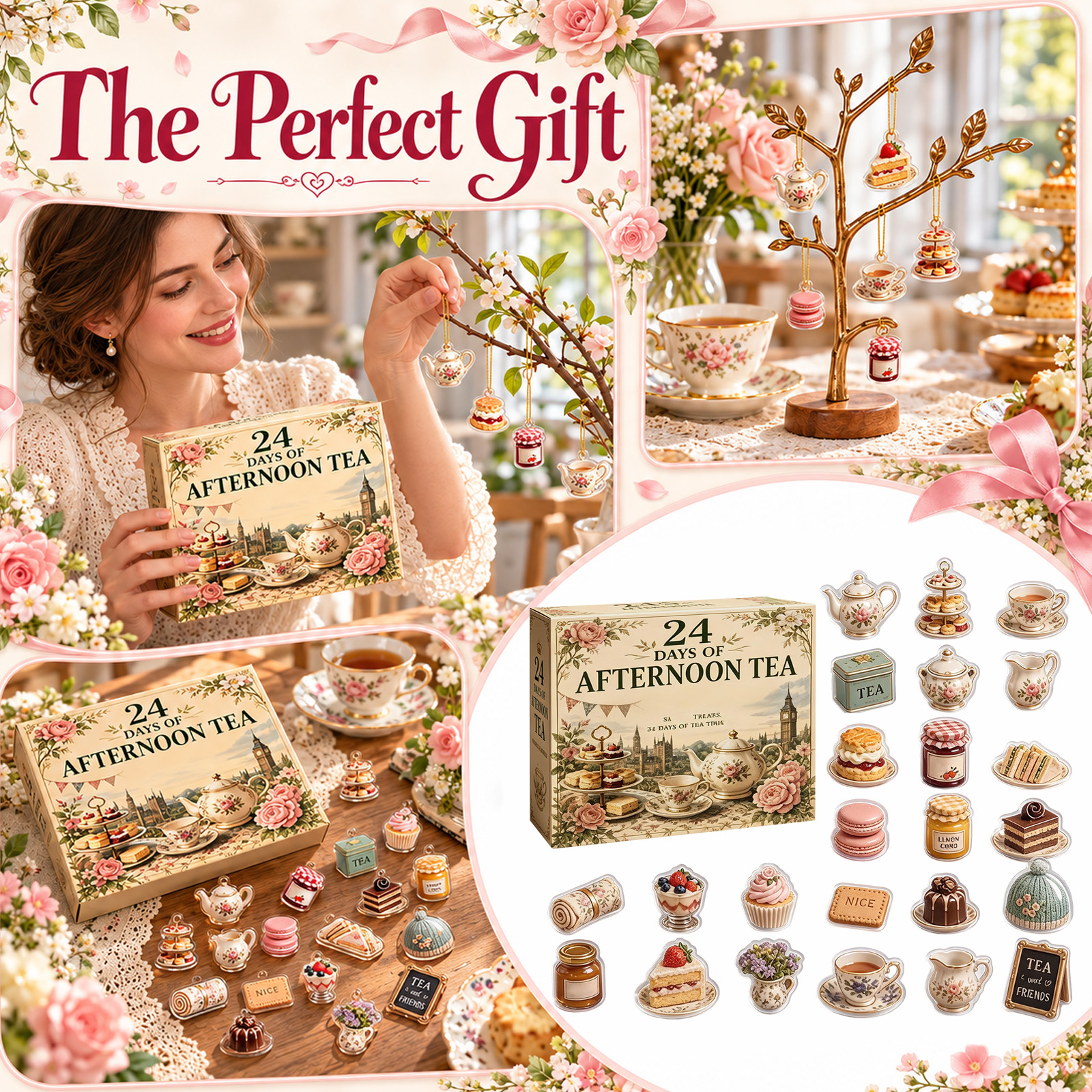 Afternoon Tea Advent Calendar 2026, 24-Piece 2D Acrylic Tea Time Charms ...