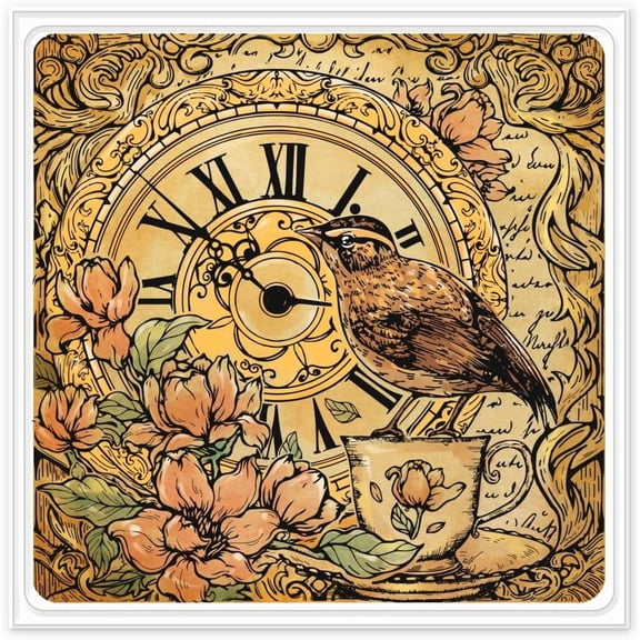 Afternoon Tea Birds Clear Stamps for DIY Scrapbooking Clock Background Silicone Stamp Seals Transparent Stamps with Colorful Back Sheet for Cards Making Photo Album Journal 3.9x3.9inch DIY