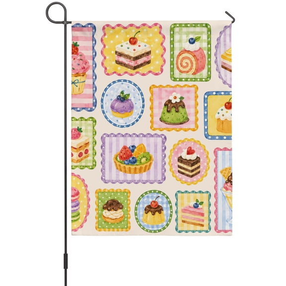Afternoon Tea Garden Flags For Outdoor, Sweet Cupcake Kawaii Tart Layered Cake Cafe Small Double Side Yard Flags Weather Proof Garden Decor for Lawn Outside Holiday 12 x 18 Inches