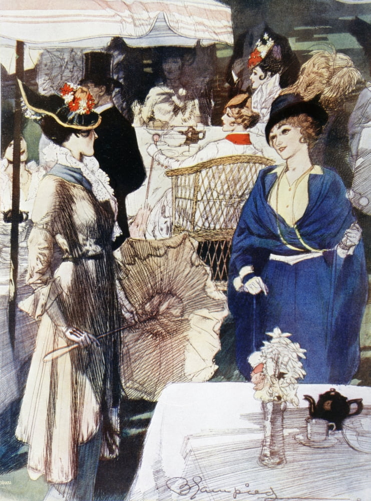 Afternoon Tea In Kensington Gardens London England In The Early Years Of The 20Th Century After A Drawing By Blampied From La Esfera 1914 Canvas Art - Ken Welsh Design Pics (12 x 16)