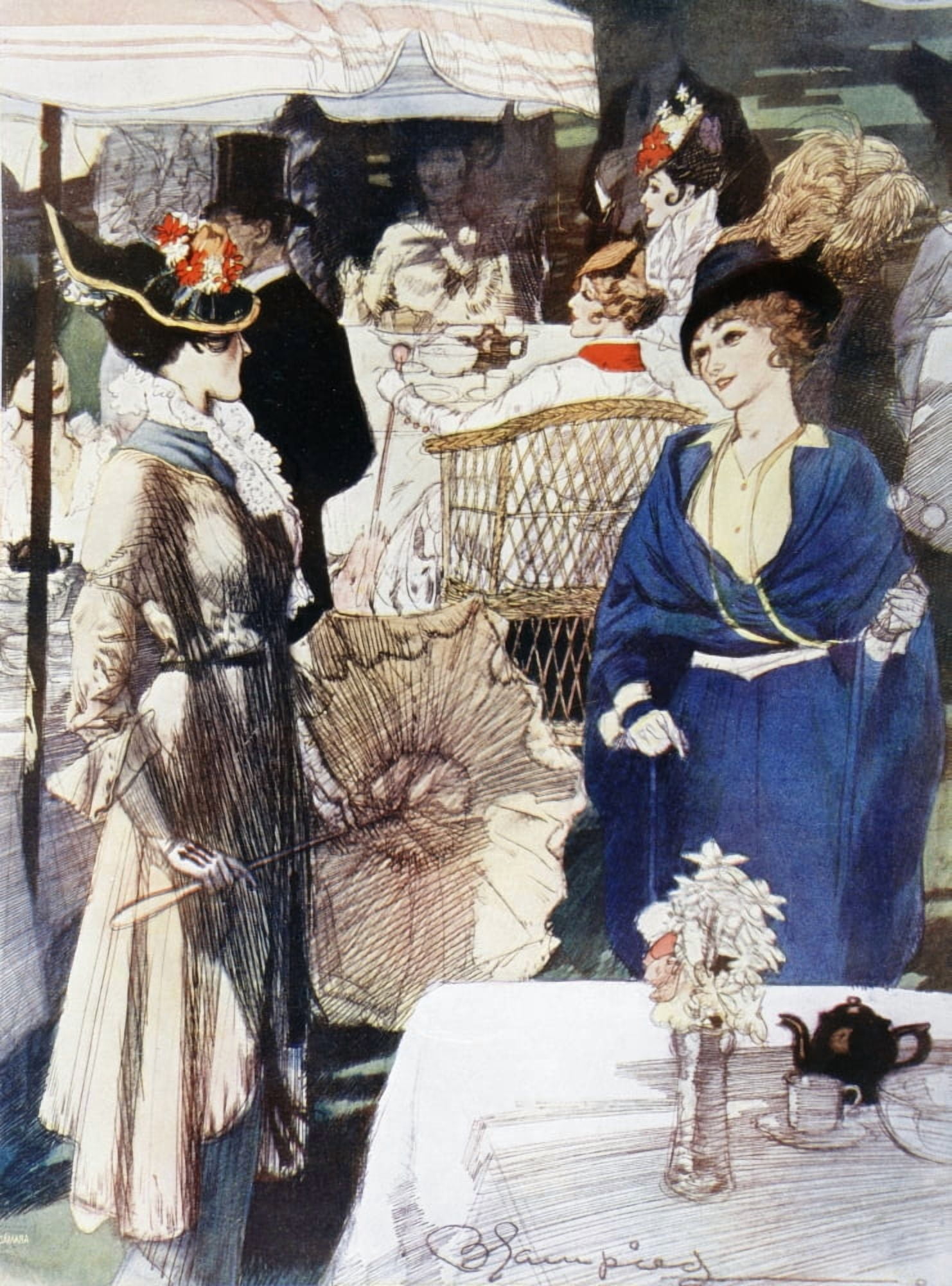 Afternoon Tea In Kensington Gardens London England In The Early Years Of The 20Th Century After A Drawing By Blampied From La Esfera 1914 Canvas Art - Ken Welsh Design Pics (24 x 32)
