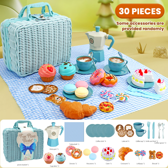 Afternoon Tea Party Set Pretend Play Food Toys for 3 4 5 6 Years Old Girl Boy Kids Toddlers Birthday Gifts-Blue