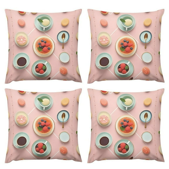 Afternoon Tea Pillow Covers 18 "x18 " Set of 4 pcs，Modern Sofa Throw Pillow Cover, Decorative Home Outdoor Linen Fabric Geometric Pillow Case