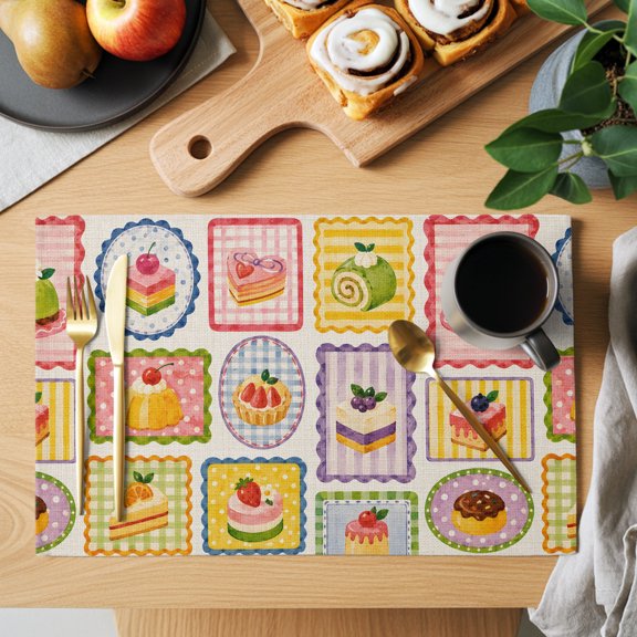 Afternoon Tea Placemats Set of 1, Sweet Matcha Cake Cupcake Kawaii Tart Retro Non-Slip Place Mats Washable Table Mats for Kitchen Dining Table Decorations Indoor/Outdoor