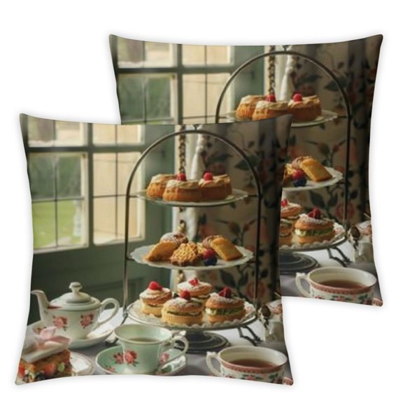 Afternoon Tea Print Decorative Cushion Case,Cute Soft Throw Pillow Covers,for Couch Sofa Living Room Spring
