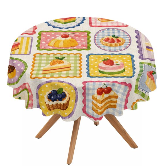 Afternoon Tea Round Tablecloth 54 inches Sweet Matcha Cake Cupcake Kawaii Tart Retro Waterproof Oil-Proof Table Cloth Round Table Cover for Holiday Party Picnic Dinner Decor Indoor and Outdoor Use