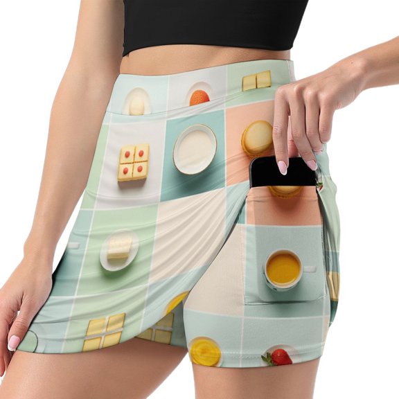 Afternoon Tea Tennis Skirt, Short Skirt, Mini Summer Fitness Running Shorts with Pockets