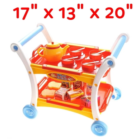 Afternoon Tea Time Trolley Cart Pretend Play Set for Tea Par 17" x 13" x 20"