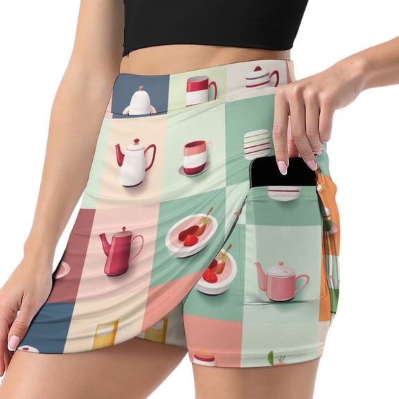Afternoon Tea Women's High Short Skirt, High Waisted Mini Skirt with One Side Pocket