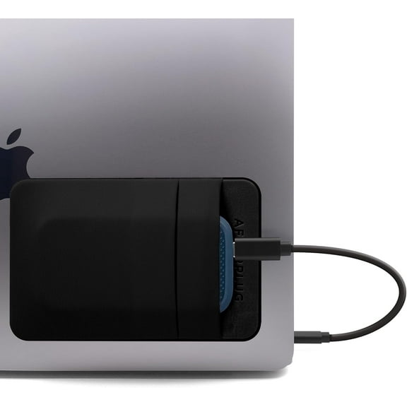 Afterplug 2-Pocket Adhesive Storage Pouch, Laptop Accessory Organizer for SSD, Magic Mouse, Cables - Black