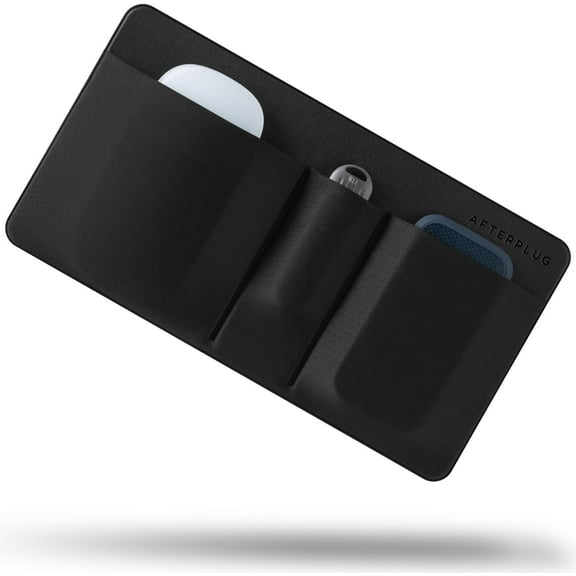 Afterplug 3-Pocket Storage Pouch, Adhesive Laptop Accessory Organizer, for Portable HDD, SSD, USB Drive, Mouse, Cables - Black