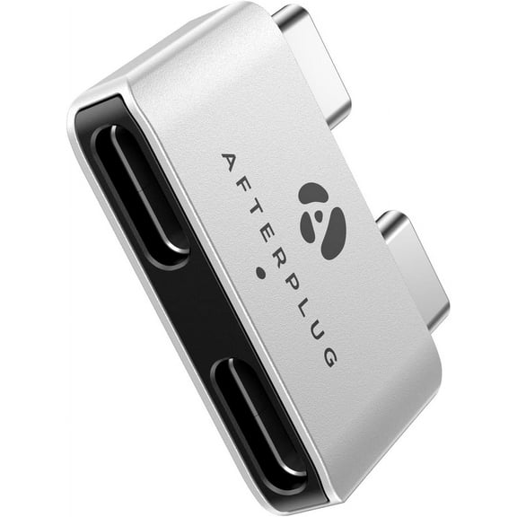 Afterplug Dual USB‑C Extender for MacBook with Case, 2-Port Pass‑Through Adapter for Thunderbolt 5/4/3 & USB4 – 240W PD, 8K Video, 80Gbps Data - Silver