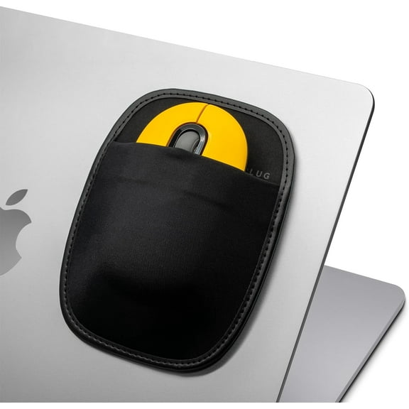 Afterplug Stick-On Mouse Holder for Laptop, Adhesive Storage Pouch Compatible with Logitech Anywhere, Pebble & Pop, Magic Mouse 1 & 2, Black