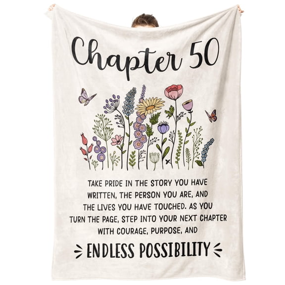 Afterprints 50th Birthday Gifts for Her, Him, Chapter Birthday Blanket, Year Old Bday Gifts for Women Friend, Sister, Mom, 1976, 50th Birthday Decorations, Turning Throw Blankets 50'' x 60'' Y114