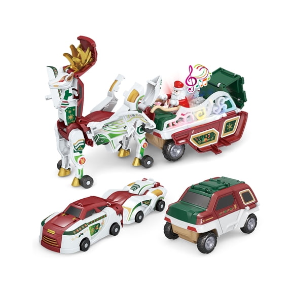 Afuafu Transform Toy Cars, 3 in 1 Magnetic Collision Deformation Toy Set, Combine into Animal Pulling Cart with Lights & Music, Gift for Kids Ages 3+