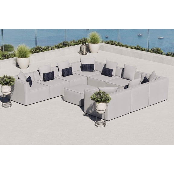 Afuera Living 10-Piece Patio Fabric Upholstered Sectional Sofa in Gray