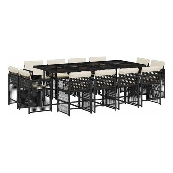 Afuera Living 13 Piece Poly Rattan Garden Dining Set in Black/Cream White