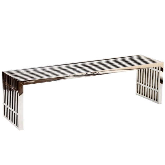 Afuera Living 17" Large Modern Stainless Steel Bench in Silver