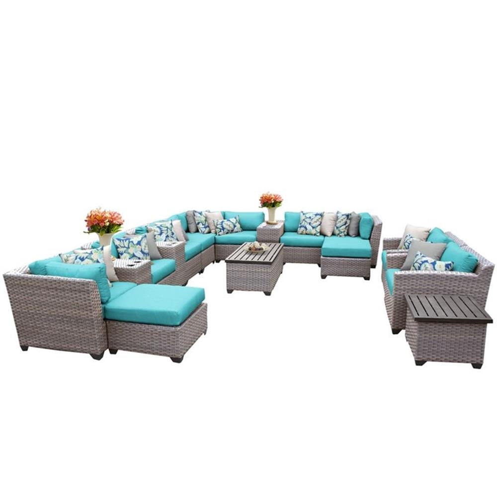 Afuera Living 17-Piece Turquoise Wicker Outdoor Sofa Set