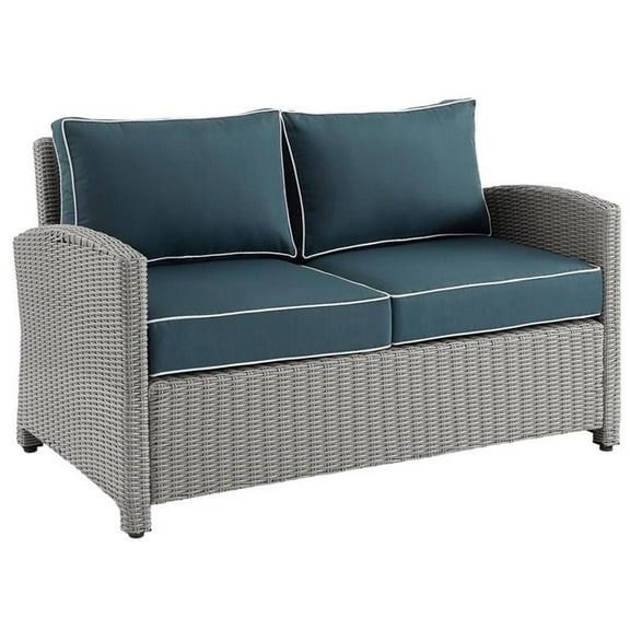 Afuera Living 18.5" Fabric Outdoor Wicker Loveseat in Navy/Gray