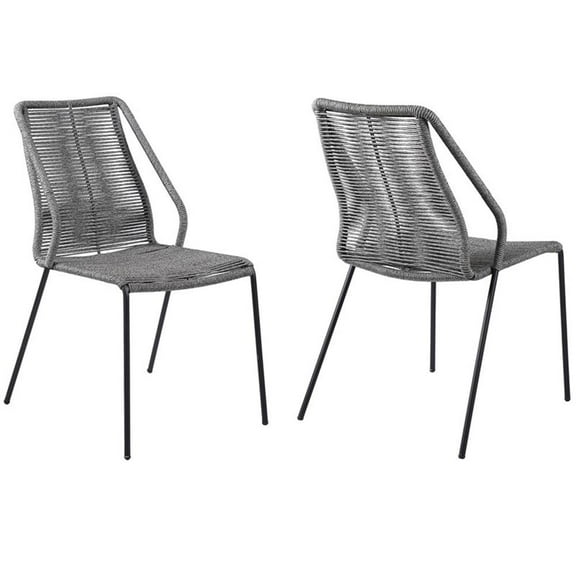 Afuera Living 19" Modern Fabric Indoor Outdoor Dining Chair in Gray (Set of 2)