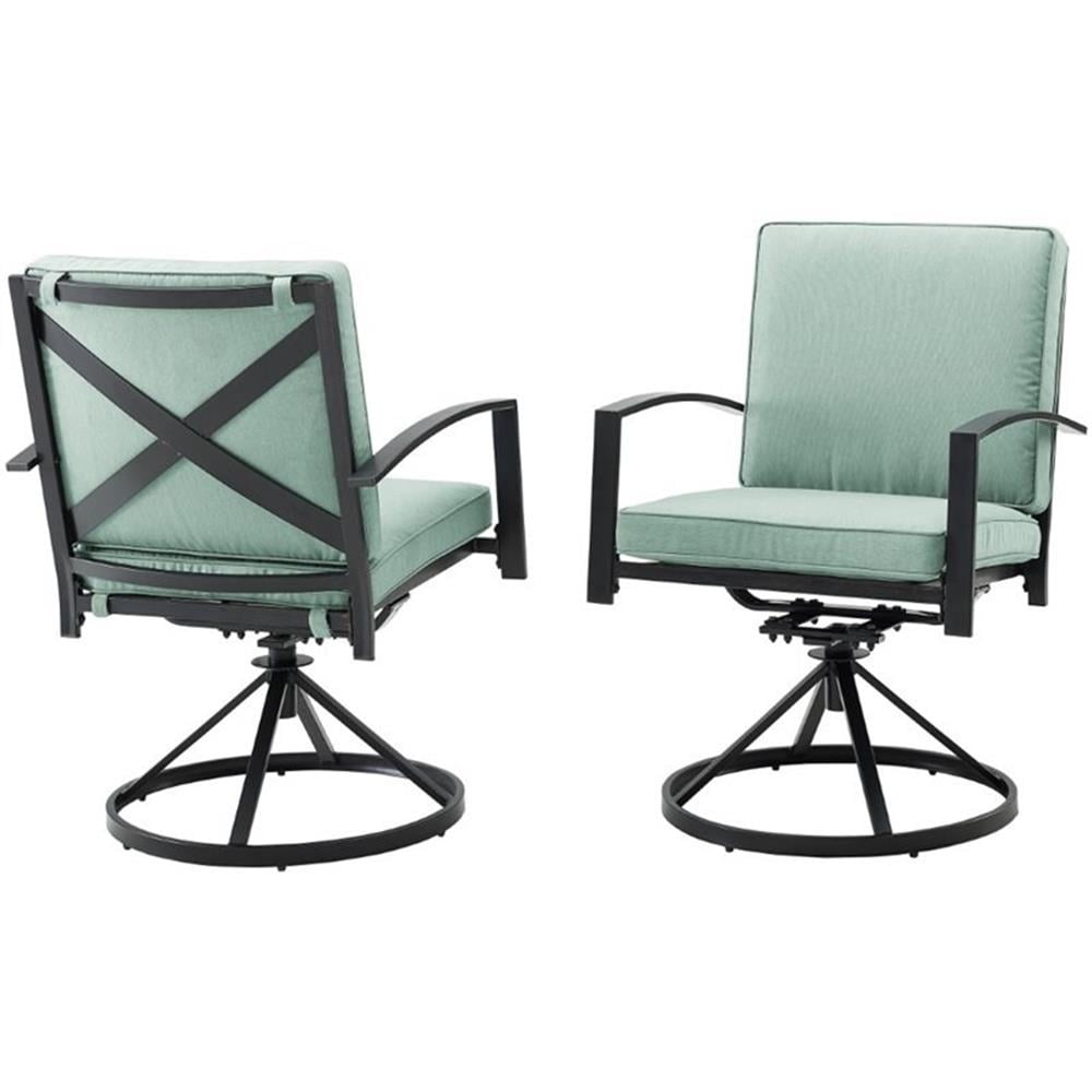 Mist Blue Cushioned Steel Swivel Dining Chairs, Set of 2