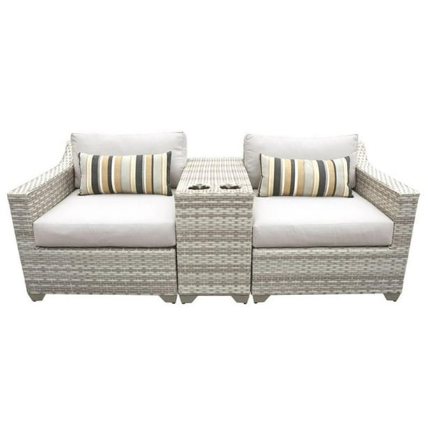 Afuera Living 3 Pc Patio Wicker Loveseat with Cushions in Beige