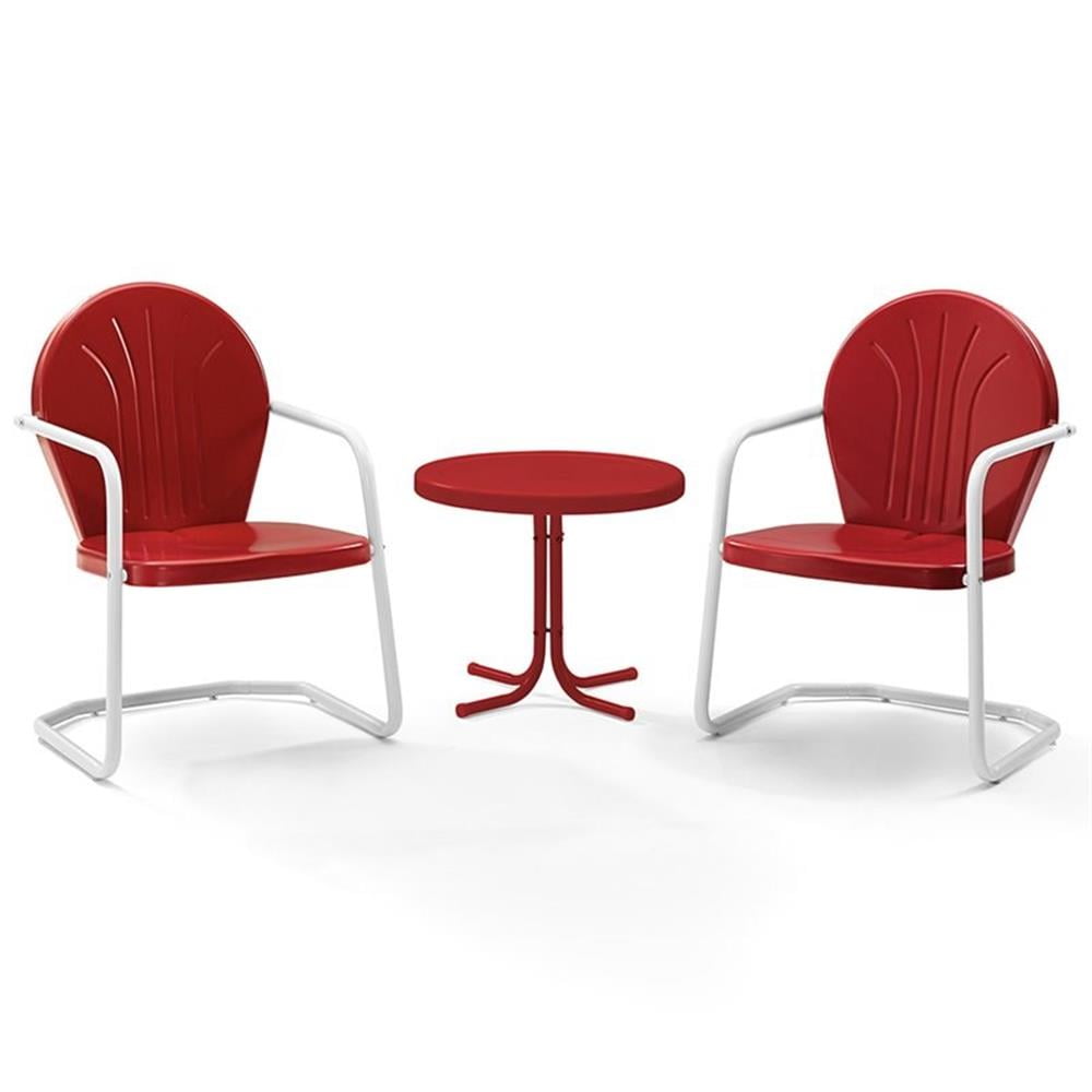 Red and White Steel Outdoor Conversation Set with Round Table
