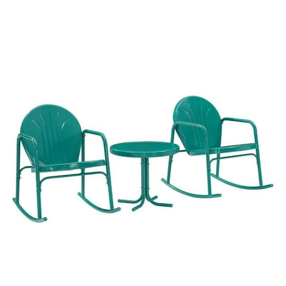 Afuera Living 3-Piece Metal Outdoor Rocking Chair Set in Turquoise Gloss