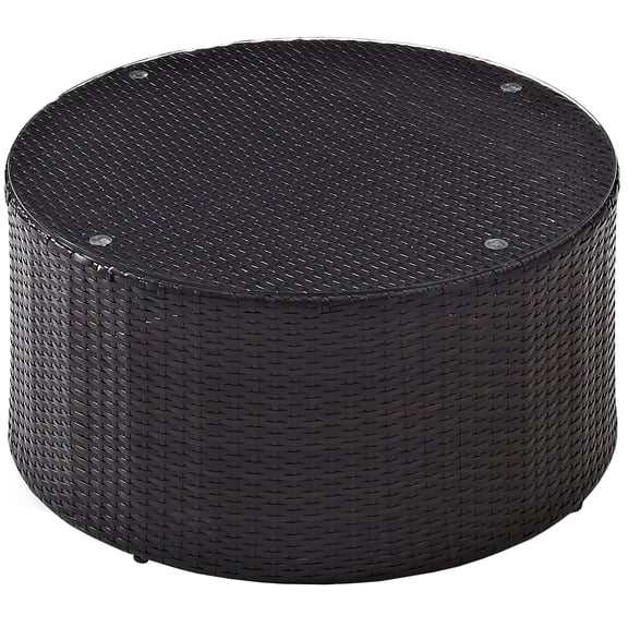 Afuera Living 32" Round Glass Top Wicker Patio Coffee Table in Brown