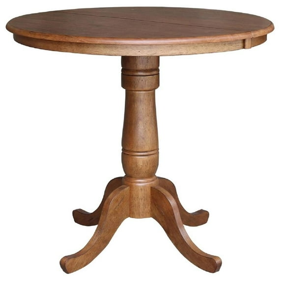 Afuera Living 36" Wood Round Top Pedestal Table in Oak with 12" Leaf - 35.3" H