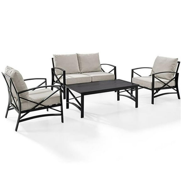 Afuera Living 4-Piece Metal/Fabric Sofa Set in Oatmeal/Oil Rubbed Bronze