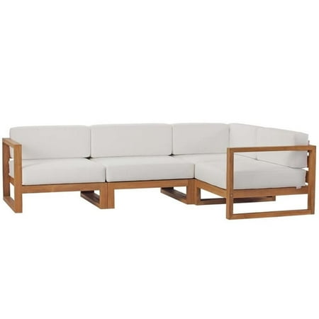 Afuera Living 4 Piece Solid Teak Wood Patio Sectional in Natural and White