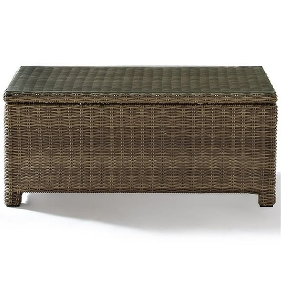 Afuera Living 40" Glass Top Wicker Patio Coffee Table in Brown