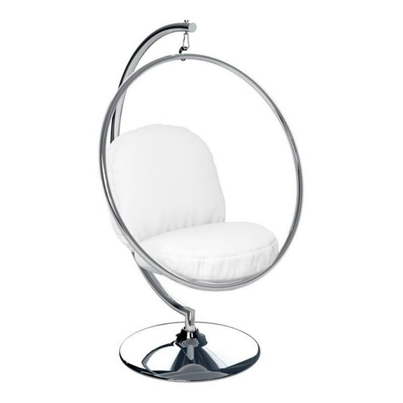 Afuera Living 42" Vinyl and Steel Hanging Bubble Chair with Stand in White