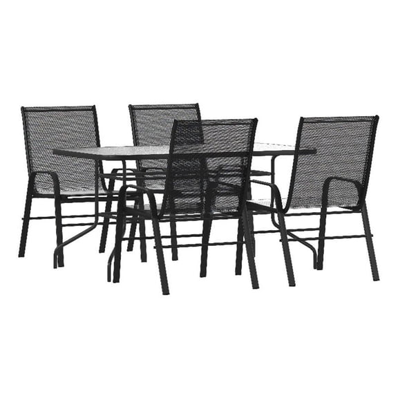 Afuera Living 5 Pc Patio Dining Set - 55" Glass Patio Table 4 Black Stack Chairs