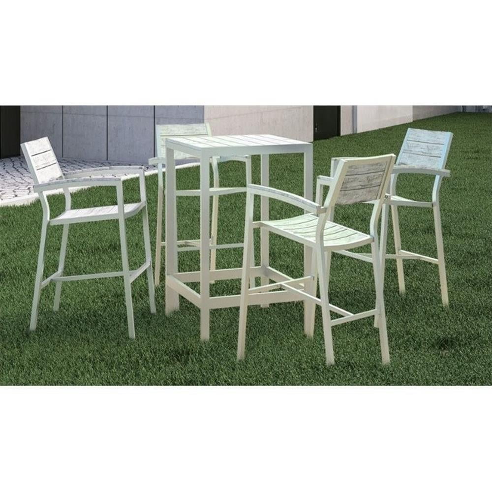 Afuera White and Light Gray 5-Piece Aluminum Patio Bar Set