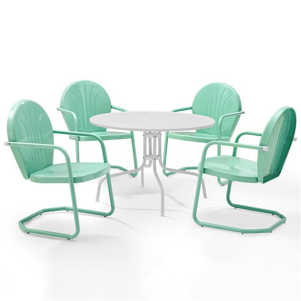 Aqua and White Metal 5-Piece Outdoor Dining Set