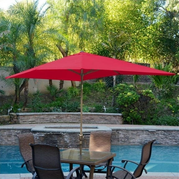 Afuera Living 6.5' x 10' Aluminum Patio Market Umbrella Tilt with Crank in Red