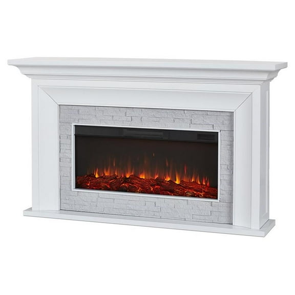 Afuera Living 69" Landscape Solid Wood and Glass Electric Fireplace in White