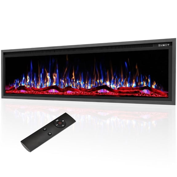 Afuera Living 76" Wall Mount Ultra-Thin Electric Fireplace with Remote & Timer
