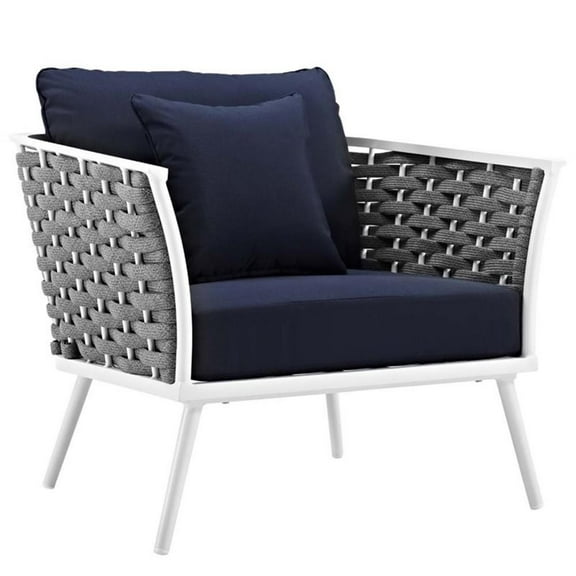 Afuera Living Aluminum Patio Armchair in White and Navy Finish