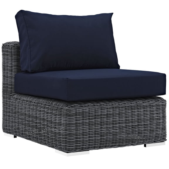 Afuera Living Aluminum and Rattan Patio Armless Sofa Chair in Canvas/Navy
