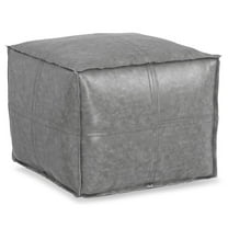 Afuera Living Boho Square Pouf in Distressed Gray Faux Leather