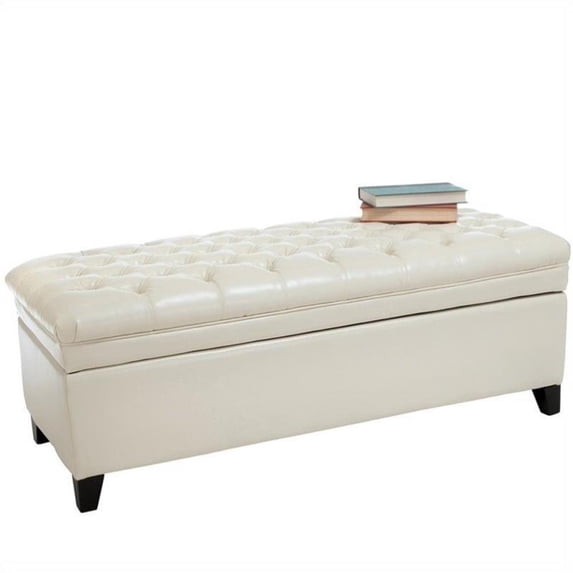 Afuera Living Contemporary Leather Storage Ottoman in Ivory Finish
