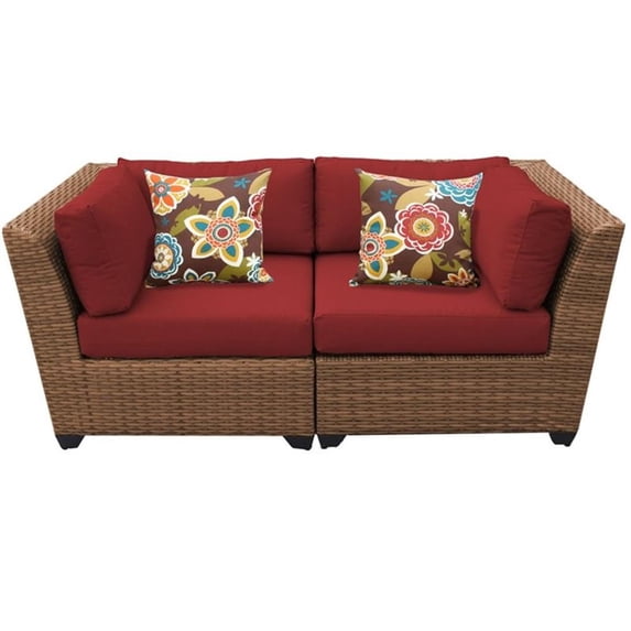 Afuera Living Contemporary Polyethylene Resin Patio Wicker Loveseat in Red